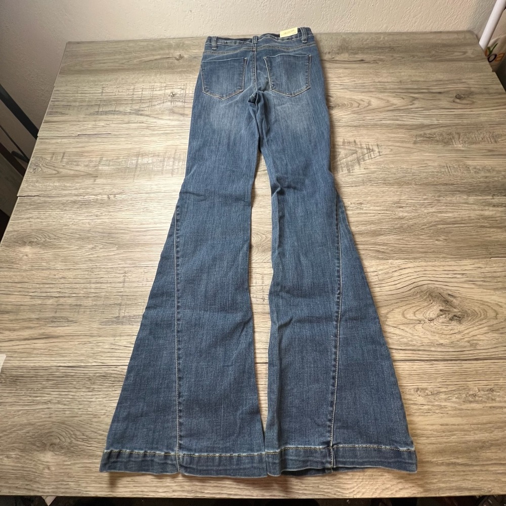 Banjara Flare Jeans Womens 0/23 Blue High Rise Wide Leg Seam Detail Retro Boho